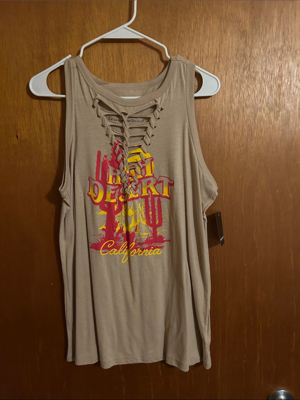 torrid Taupe Lace-Up Tank Top with Red & Yellow Desert Graphic